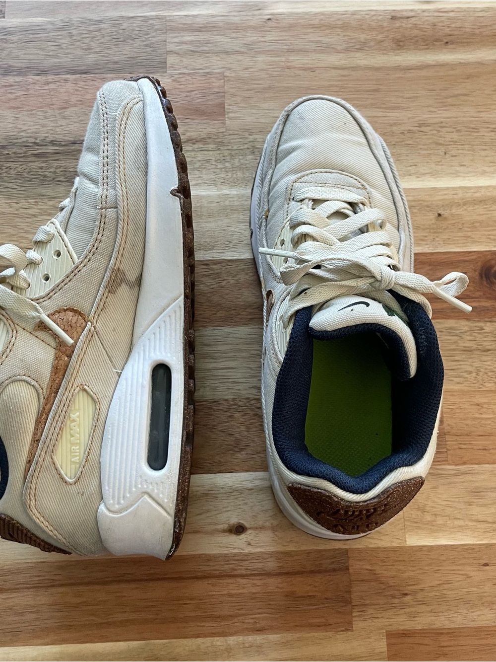 Nike Beige Canvas Sneakers with Cork Accents and Navy Lining